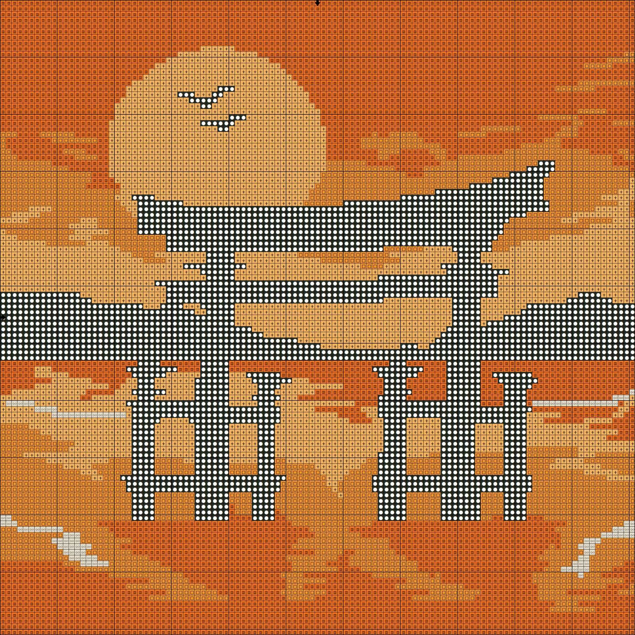 Orange landscape free cross stitch needlecraft pattern