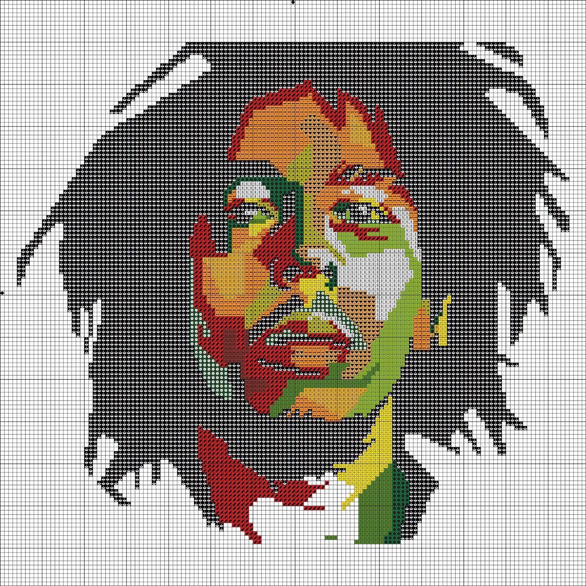 Bob Marley cross stitch pattern