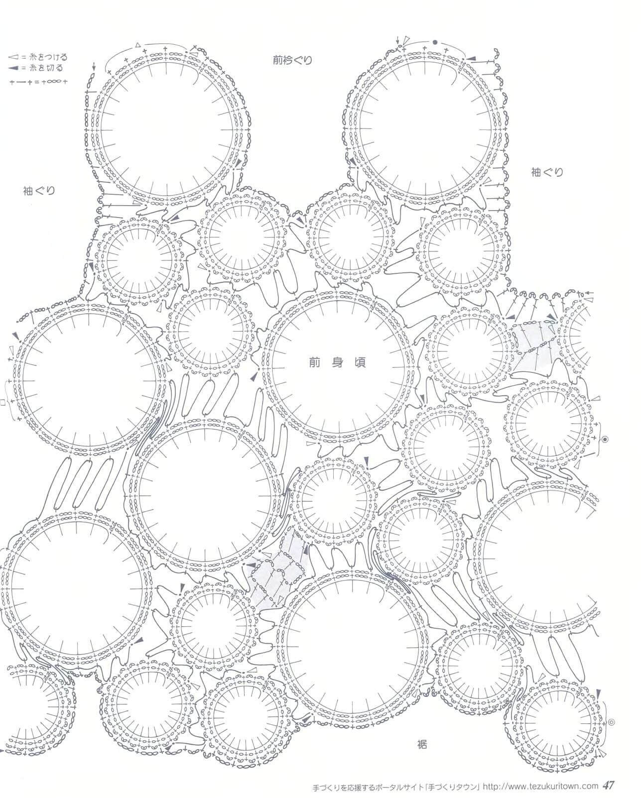 Round crochet motifs freeform top pattern