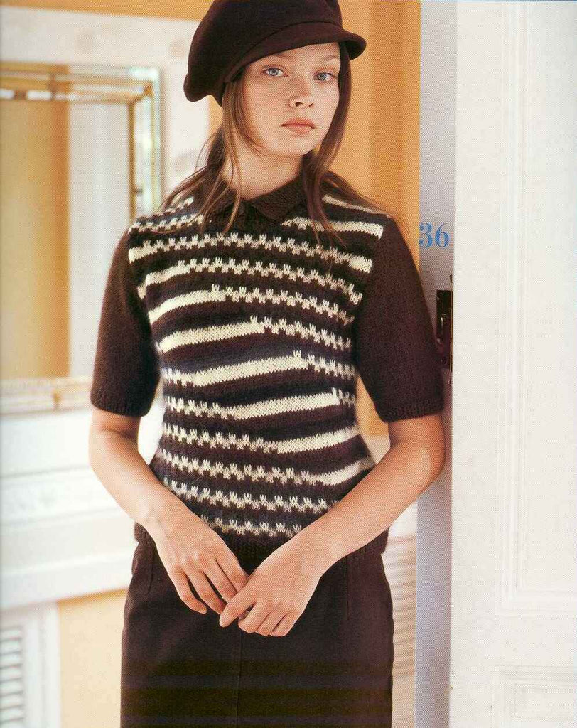 Sweater with short sleeves and abstract stripes knitting pattern - JPCrochet