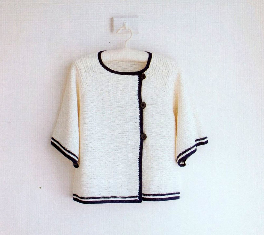 Chanel style white crochet jacket