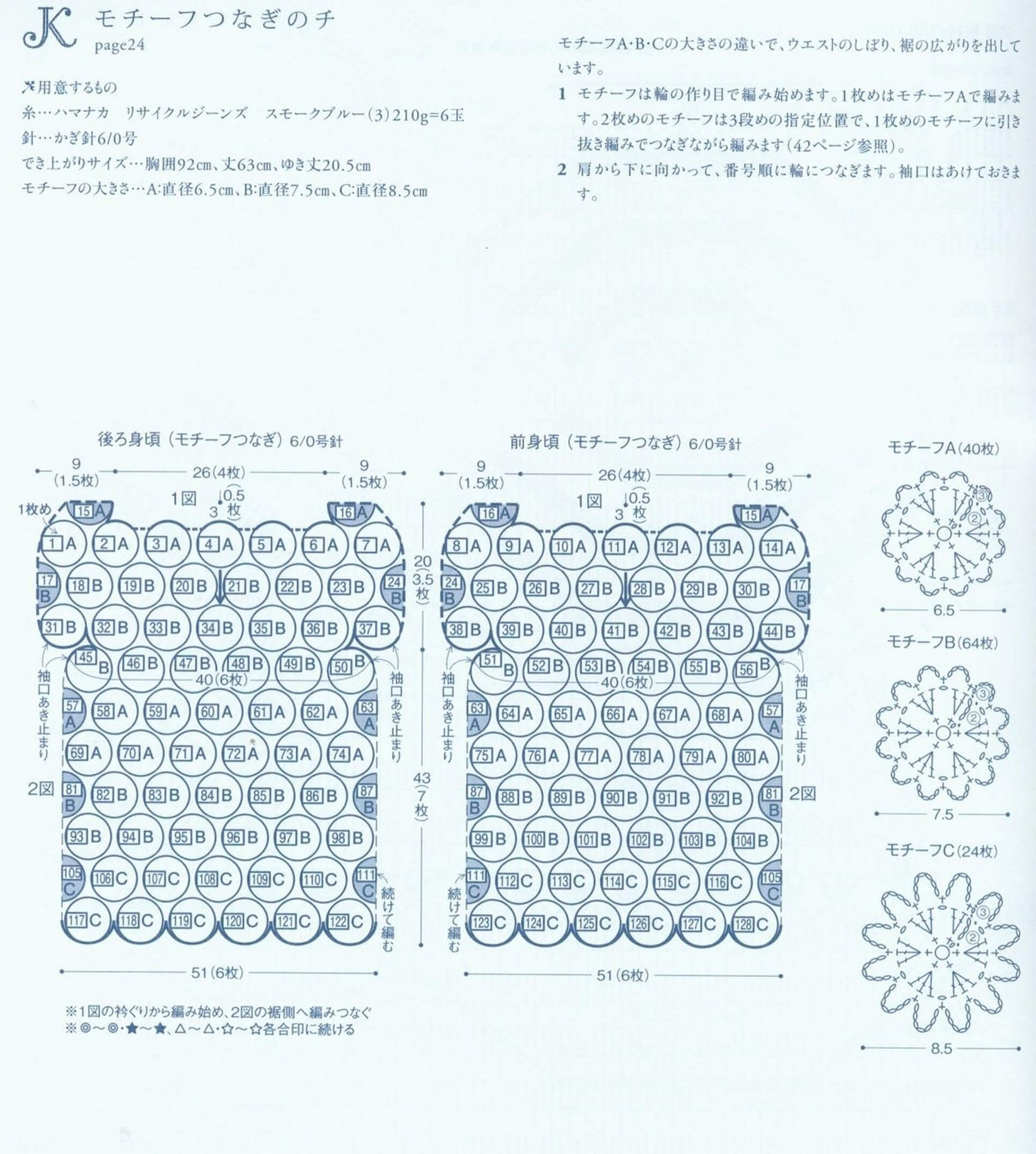 Stylish crochet motifs tunic pattern