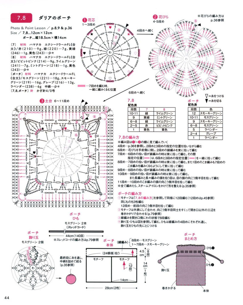 Red crochet flower motives pattern