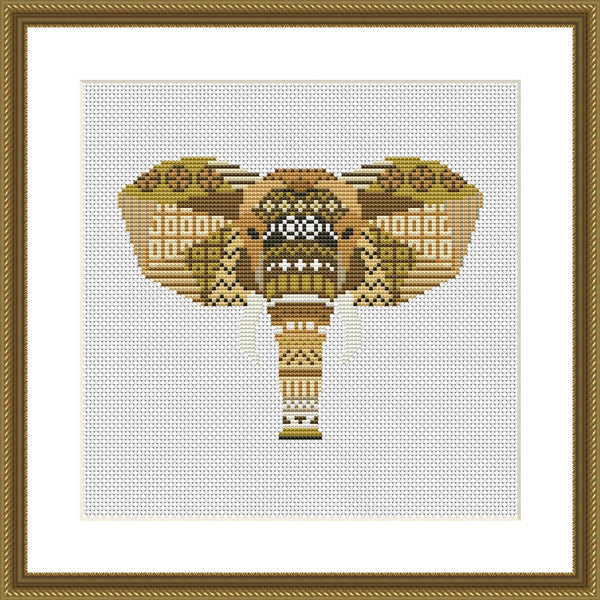 Elephant brown mandala cross stitch pattern