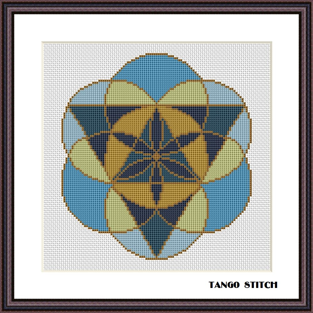Sacred round cross stitch ornament hand embroidery pattern