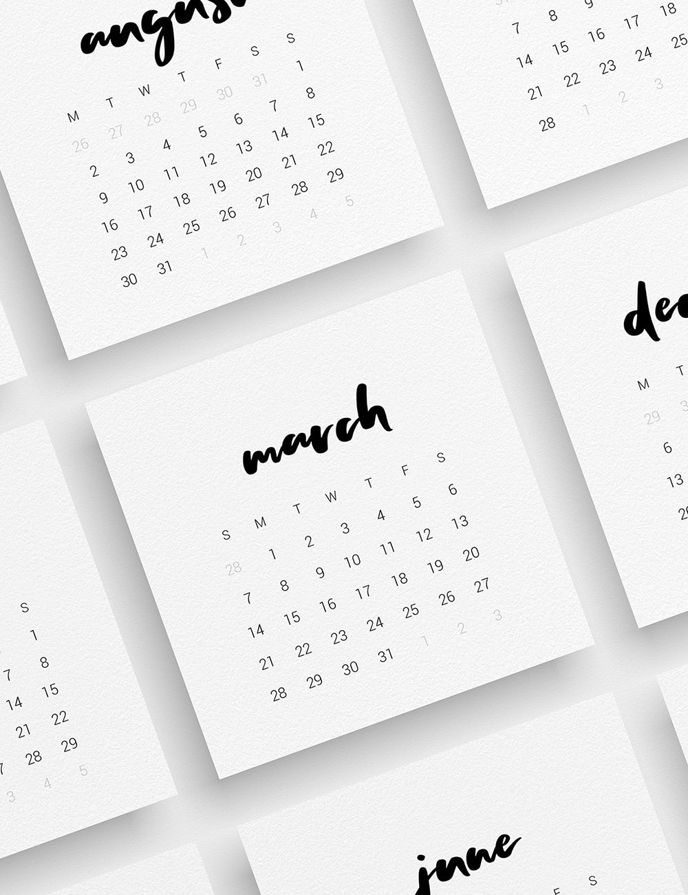 2021 Calendar 3x3 2x2 Printable Journal Planner Cards Minima Paper Moon Art Design