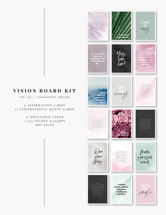 Printable Vision Board Kit 02: Affirmation Cards and Inspirational Quotes