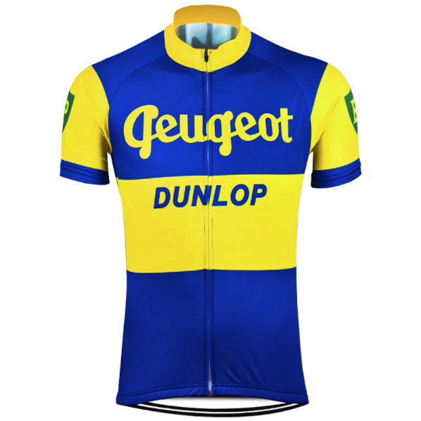Aanval Pionier Betrokken Retro wielershirts - Retro Wielershirt Peugeot-Dunlop - Blauw/Geel