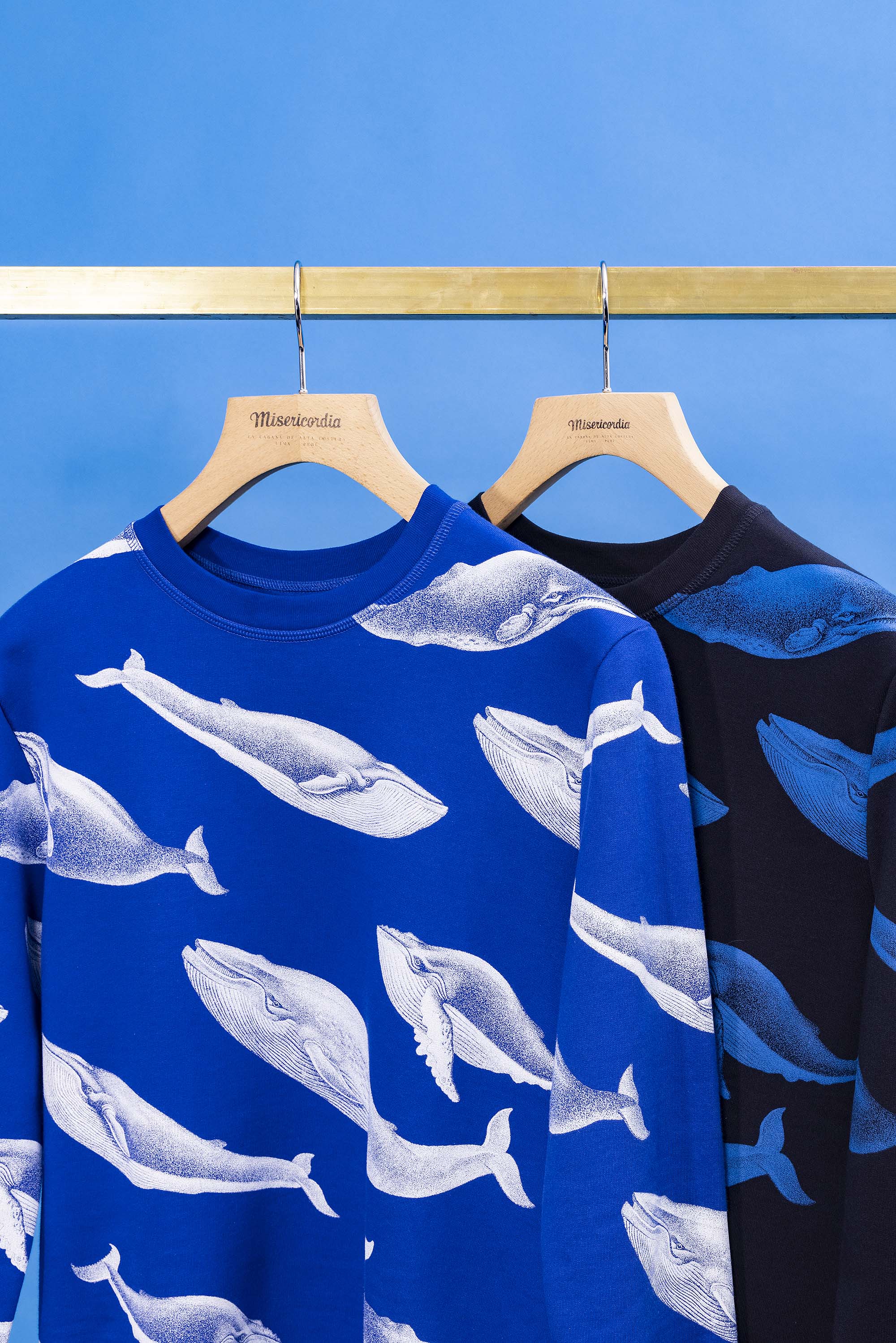 Blue cotton sweatshirt with whale print