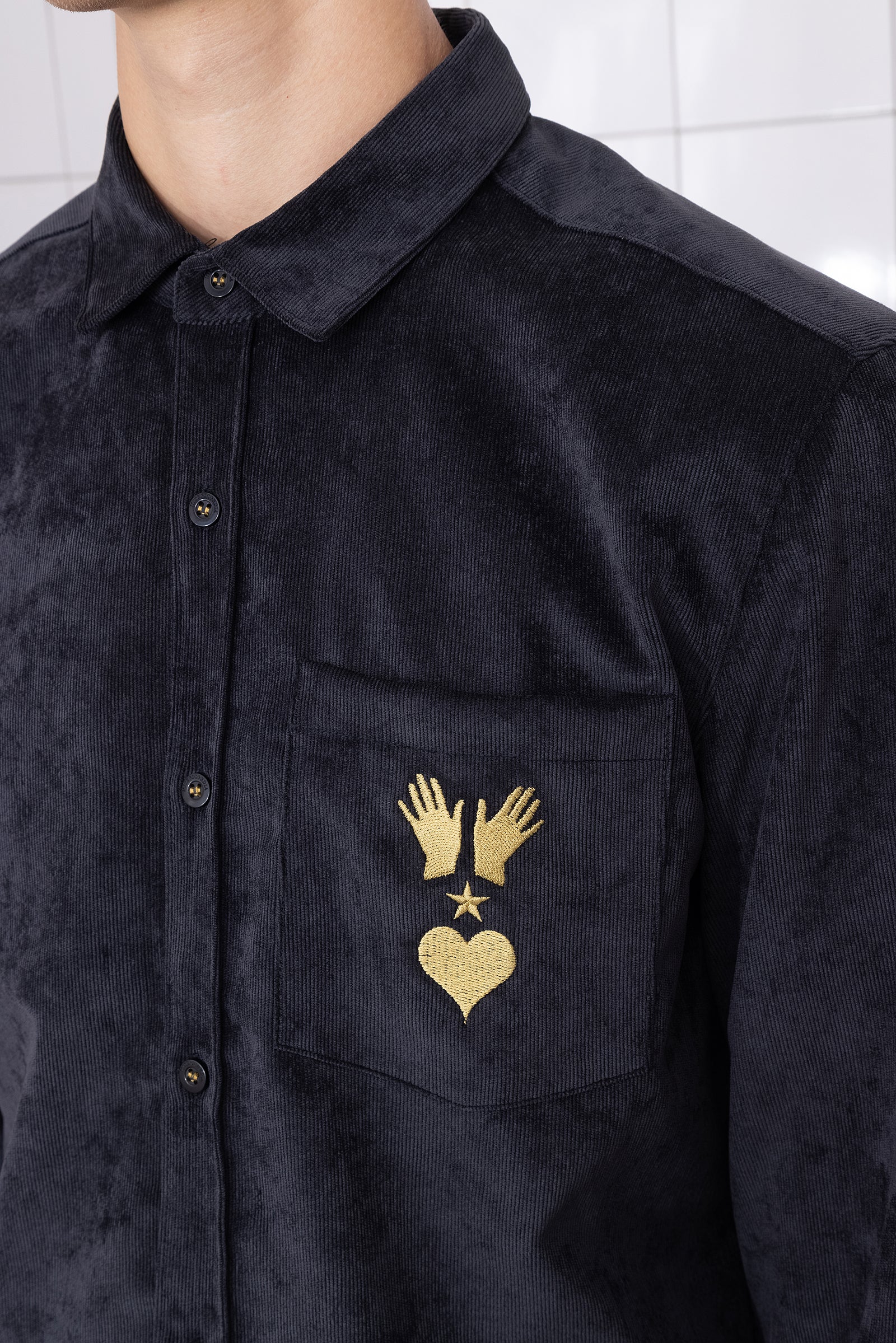 Men's Elegant Velvet Shirt Pocket Embroidered Logo