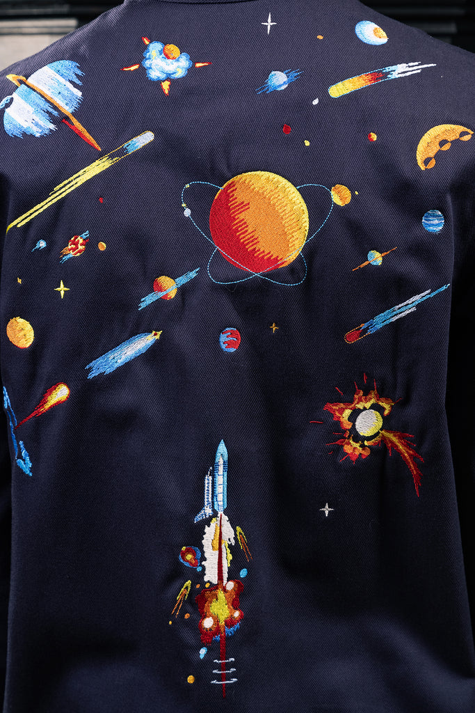 Embroidery comet planets space shuttle multicolor retro-80 video game gaming