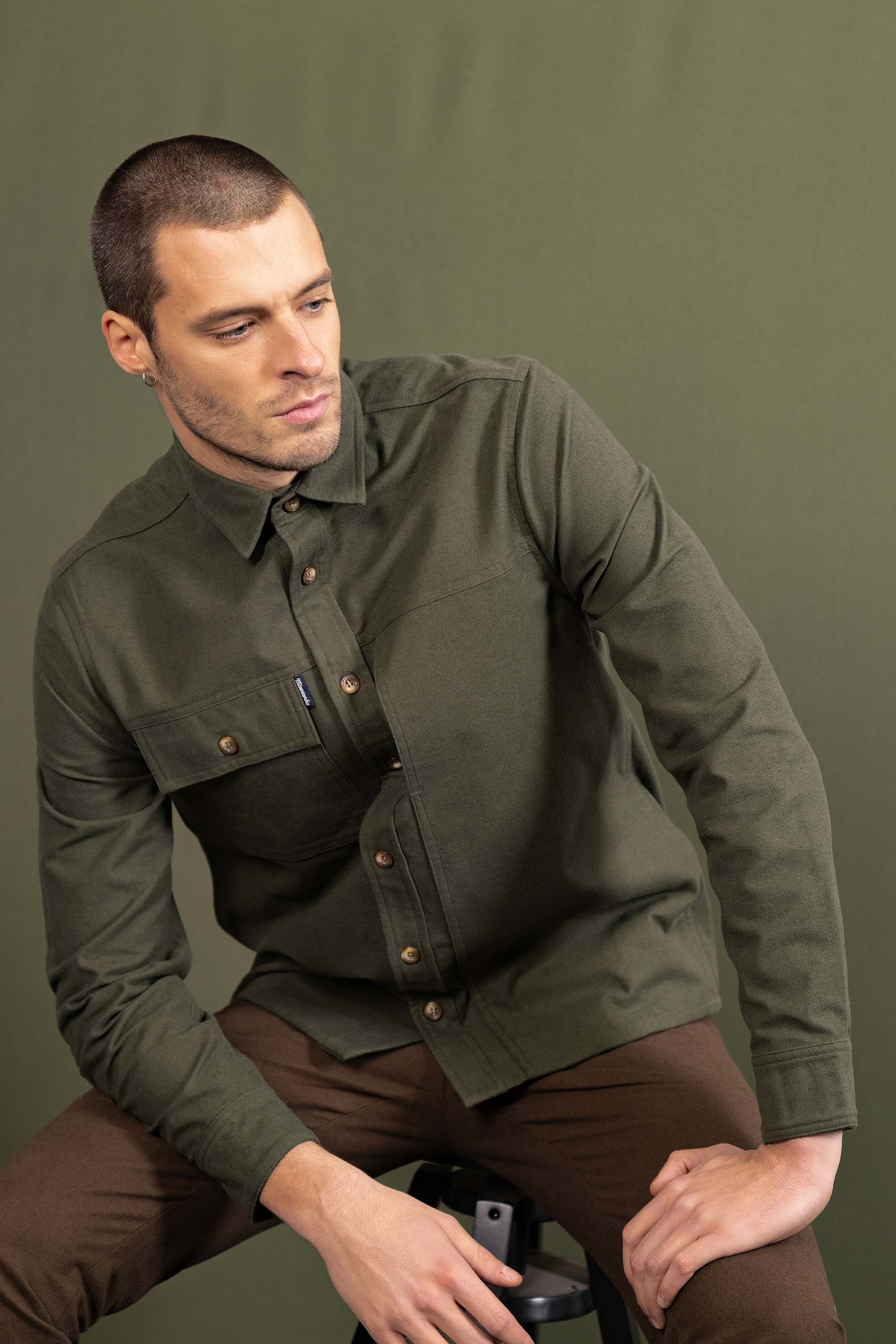 dark khaki overshirt with chest pocket in cotton classic fit novelty new collection winter 2022