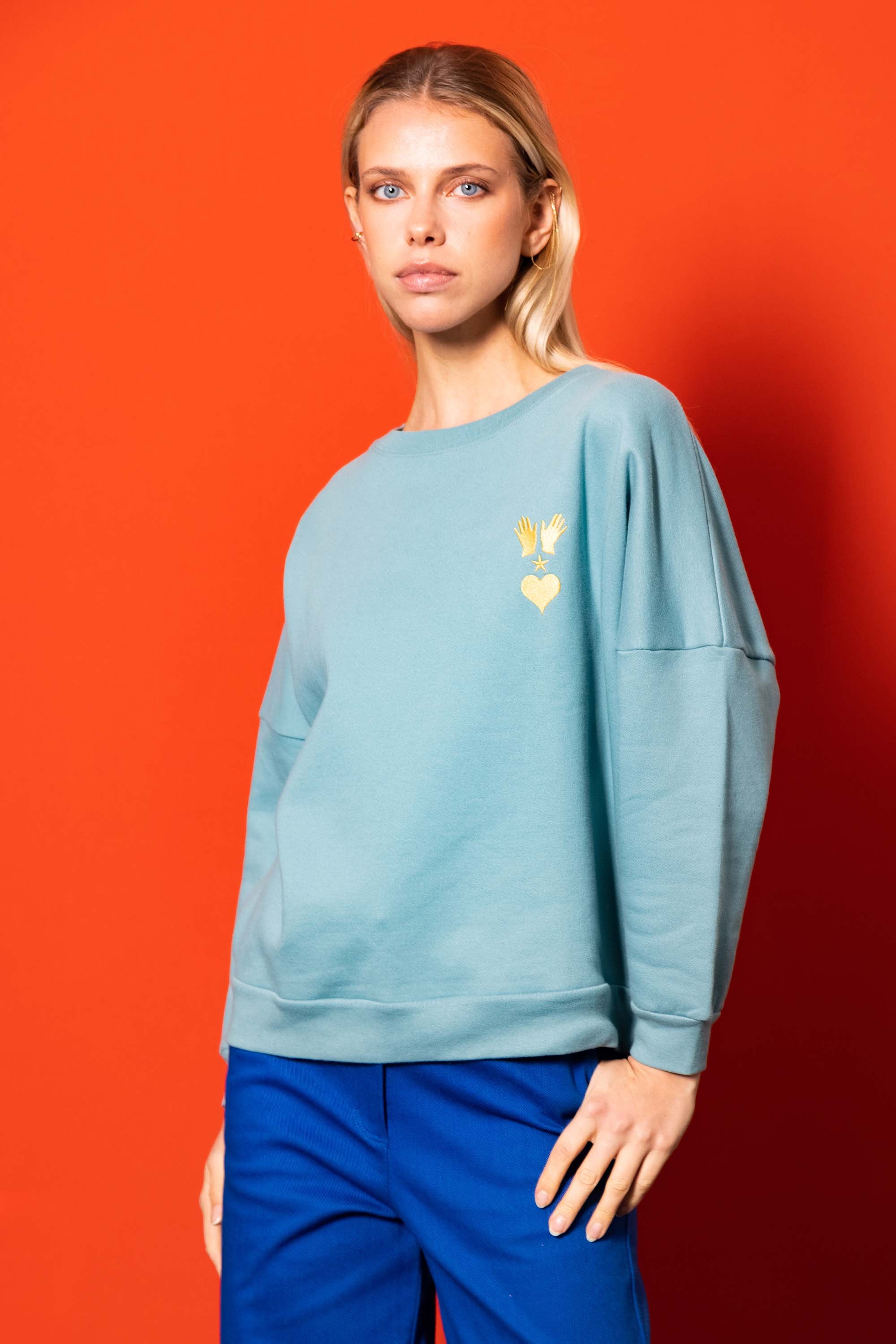 blue green cotton oversized sweatshirt for women novelty new winter collection 2022 misericordia