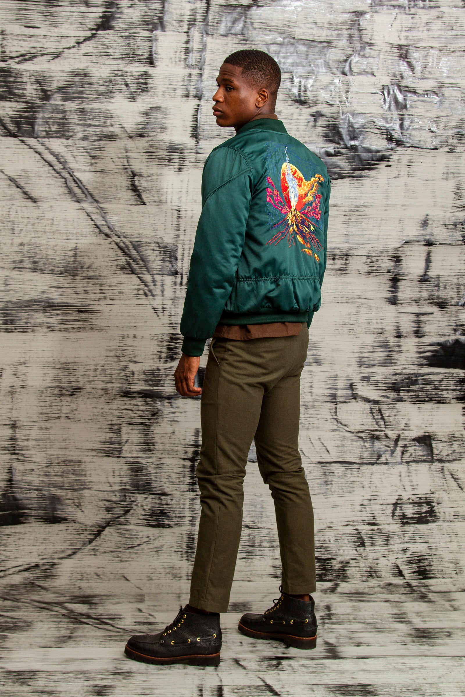 green teddy jacket with volcano embroidery on the back for men novelty new winter collection 2022 misericordia