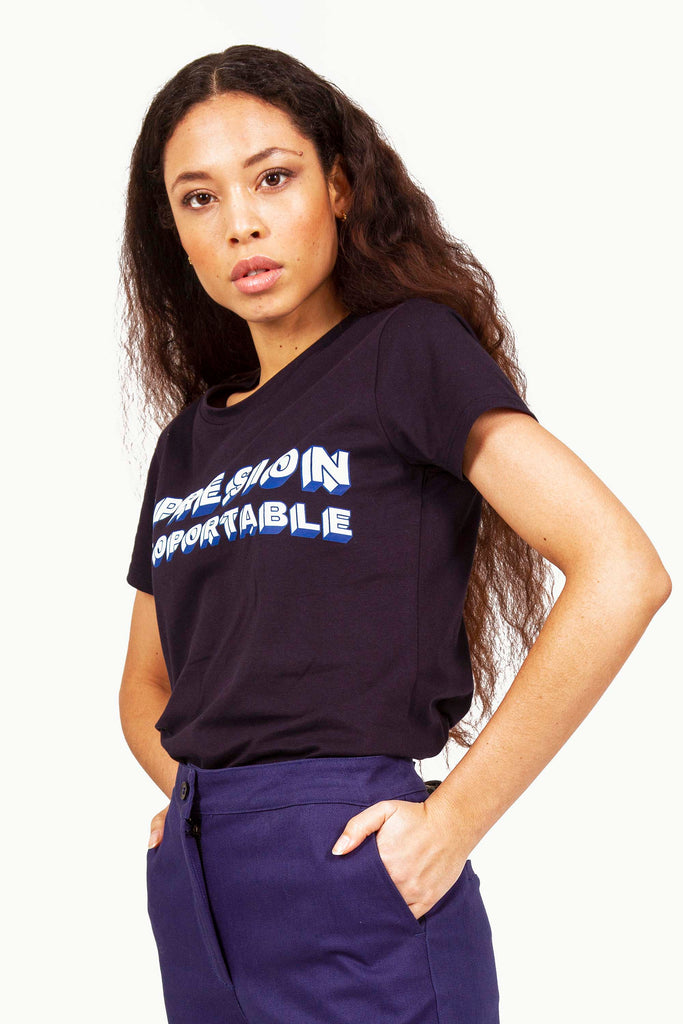 women's t-shirt in profile oppression unwearable navy blue