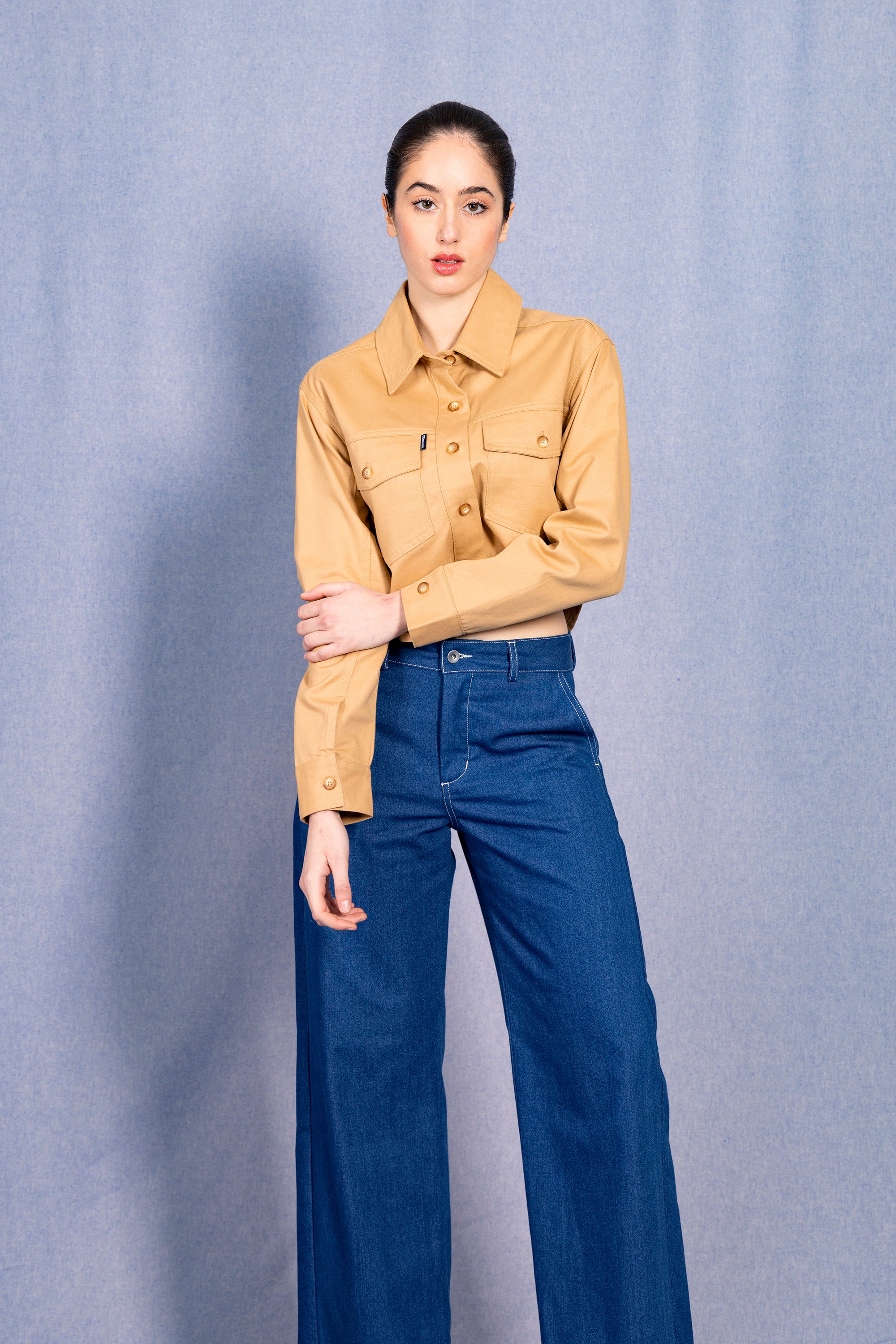 women's fitted lightweight jacket in elegant light cotton sand with careful details, handcrafted
