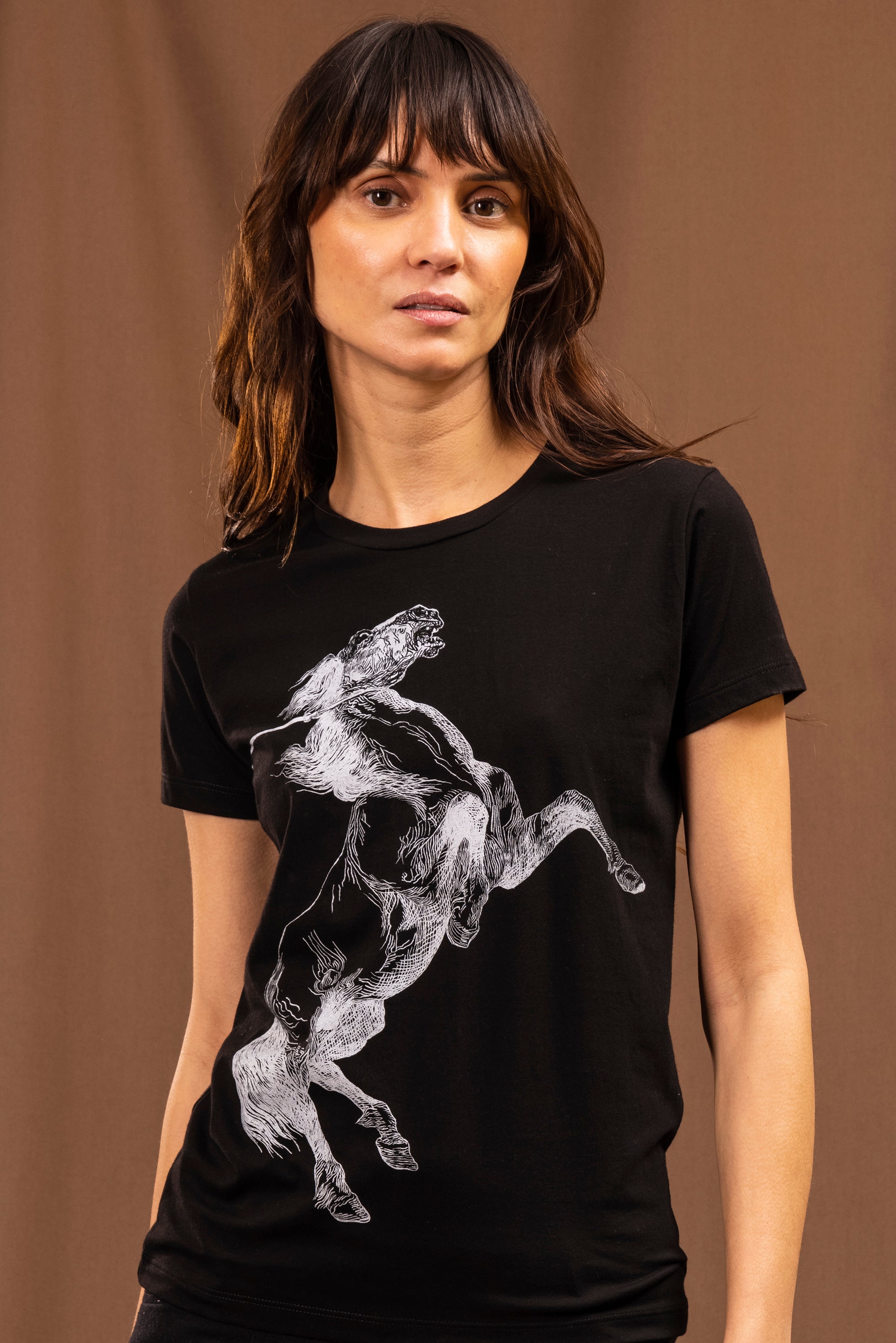 black horse print cotton t-shirt slim fit