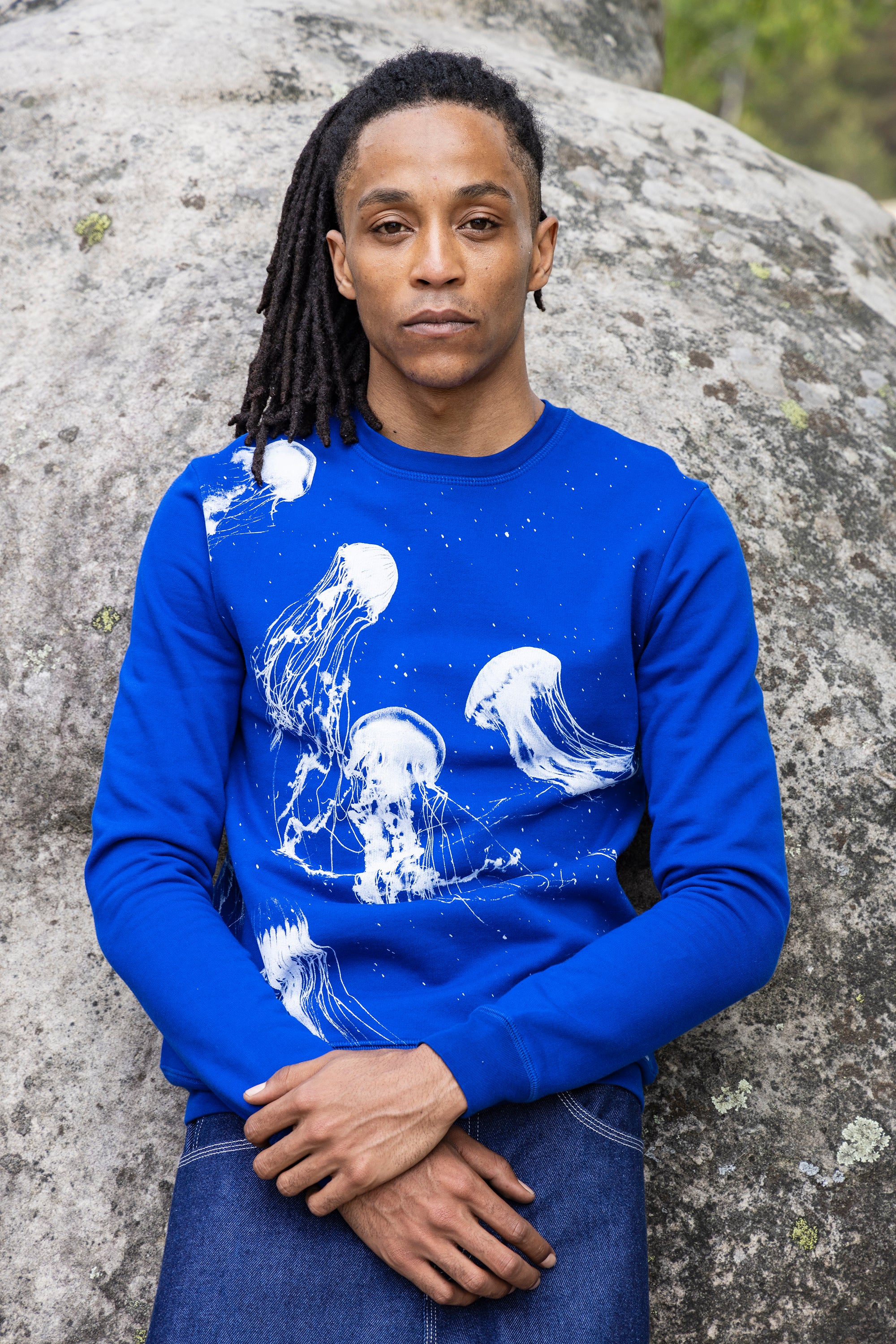 sapphire blue jellyfish print cotton sweatshirt
