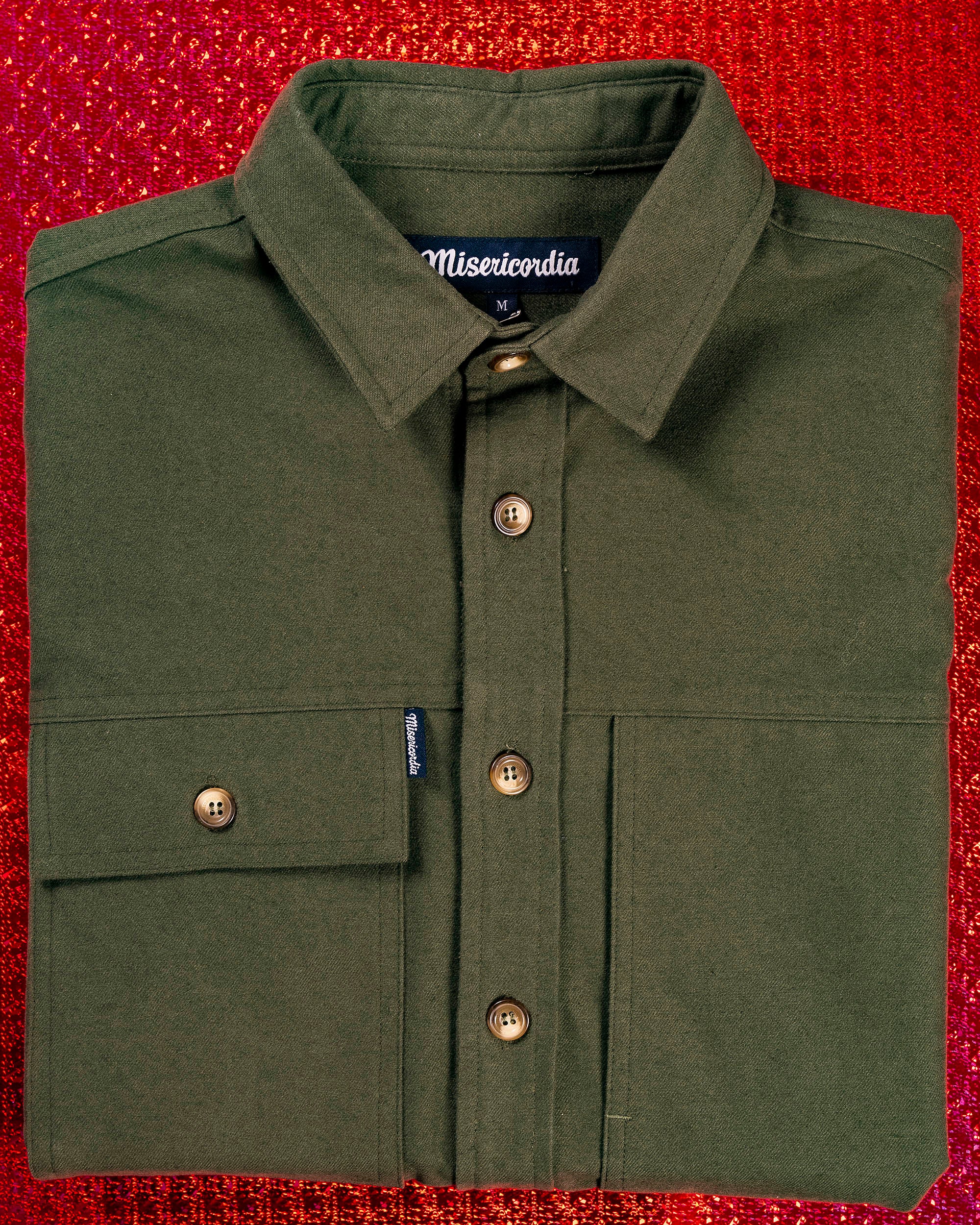 dark khaki overshirt with chest pocket in cotton classic fit gift idea for christmas misericordia