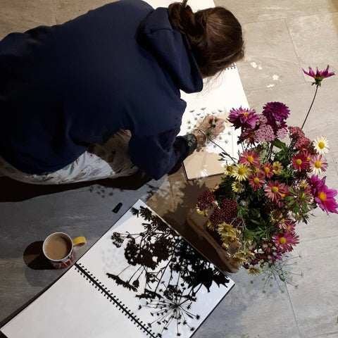 Alice Draws the Line sketching flowers first thing