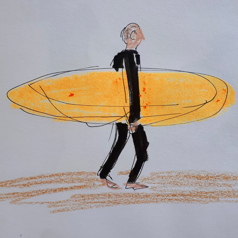 Sketching the surfers at surf school by Alice Draws the Line, Whitesands beach, St David’s, Pembrokeshire