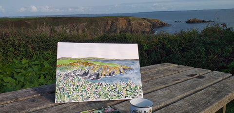 Headland sketching by Alice Draws the Line near St David’s Pembrokeshire