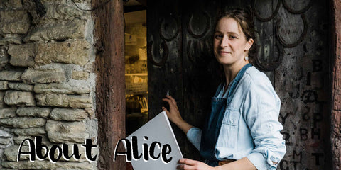 Alice Savery of Alice Draws the Line at her studio in Brampton Bryan, SY70DH, UK, modern botanical illustration, wedding bouquet preservation through artwork and modern calligraphy