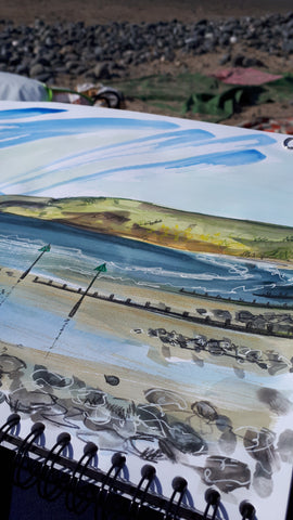 Borth beach looking to Ynyslas by Alice Draws the Line