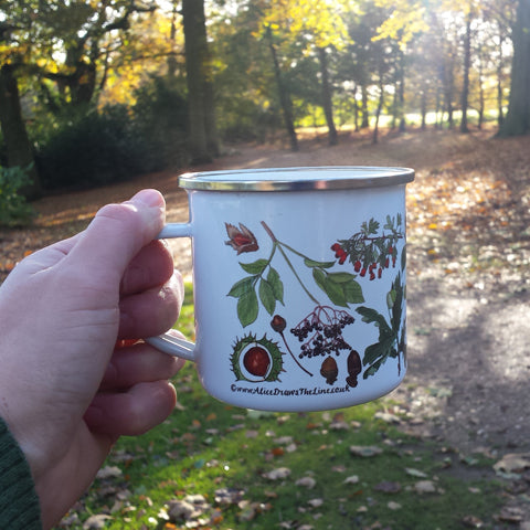 Tree-Mendous Autumn enamel mug design by Alice Draws the Line