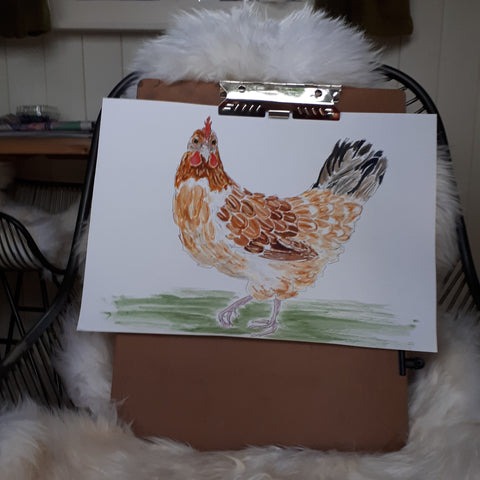 Another chicken drawing by Alice Draws the Line at Logfire Holidays Gwenoldy