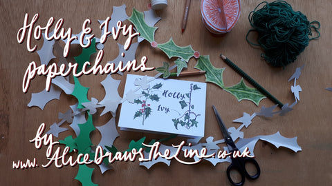 Christmas paper chains craft idea by Alice Draws the Line, Holly and Ivy paper chains craft activity for adults and children