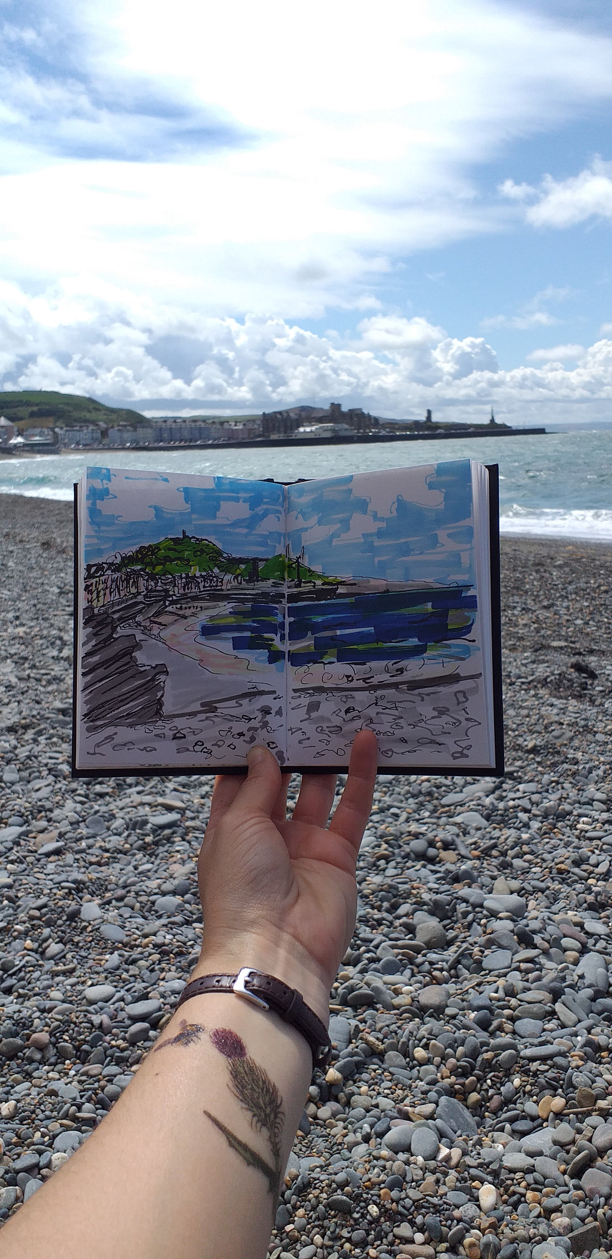 Aberystwyth beach sketch by Alice Draws the Line