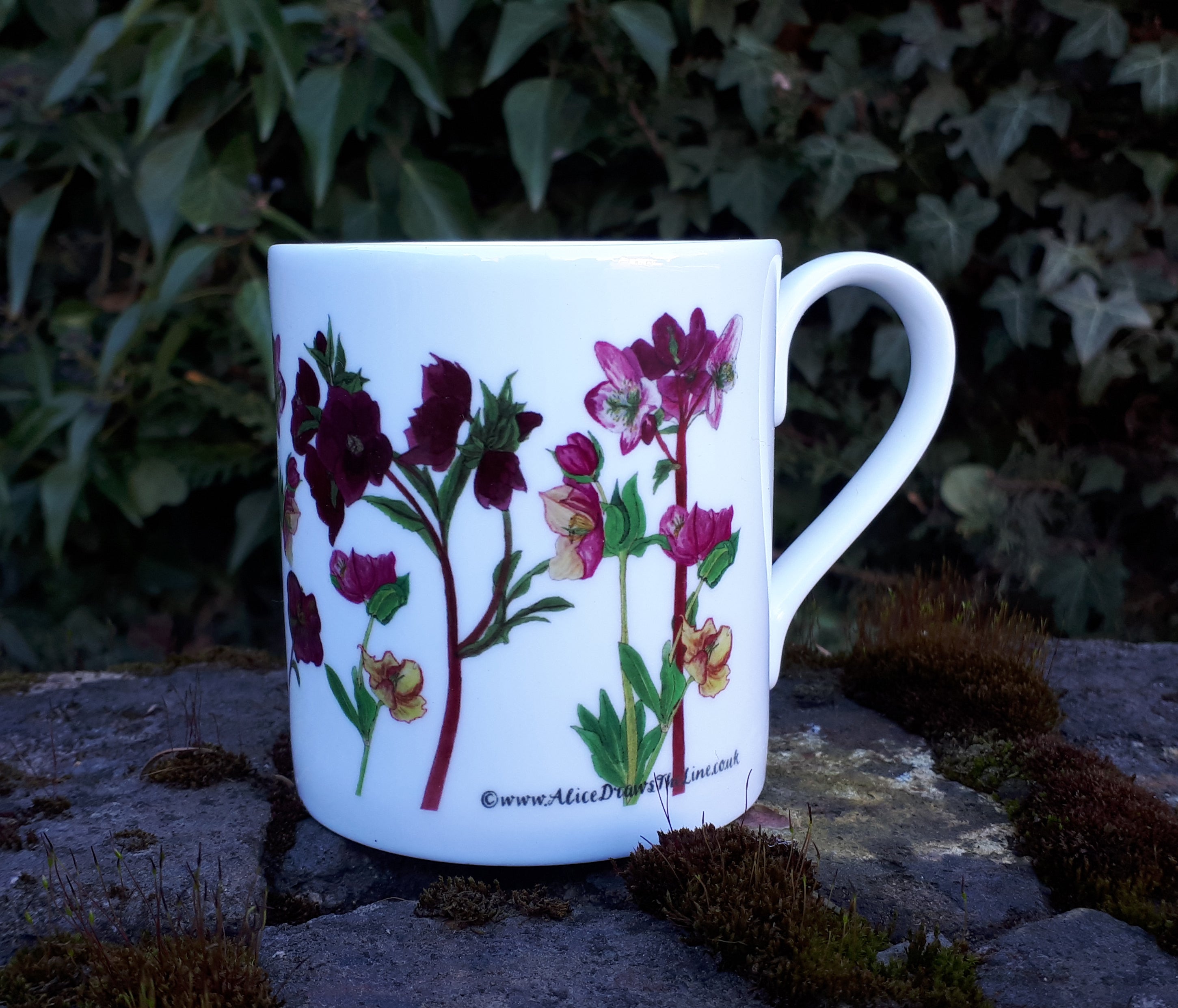 Seasonal Special design, Hellebore China mug by Alice Draws the Line