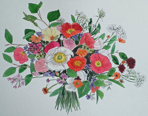 Preserving your wedding flowers Gabriella's beautiful bouquet preserved as an original piece of botanical illustration by Alice Draws the Line