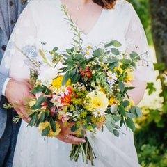 Katie Draws' wedding bouquet by Mill Pond Flower Farm