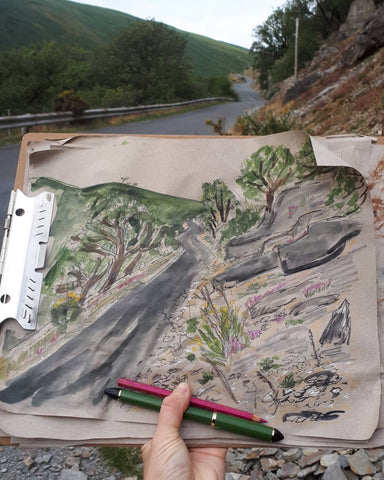 Work in progress Elan Valley mountain road study by Alice Draws the Line