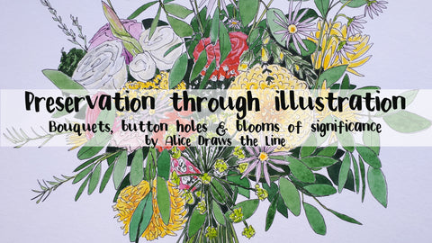 Illustrating Katie's wedding bouquet to preserve it forever. Illustrated wedding flowers by Alice Draws the Line