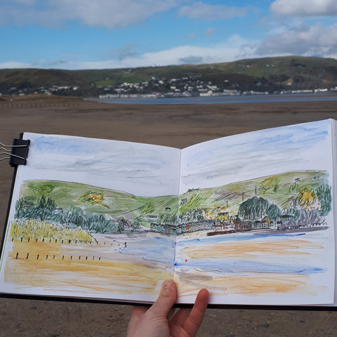 Sketching at Ynyslas looking at Aberdovey by Alice Draws the Line