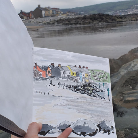 sketching on Borth beach by Alice Draws the Line