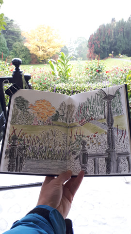 Sketching from the tearoom at Hergest Croft by Alice Draws the Line