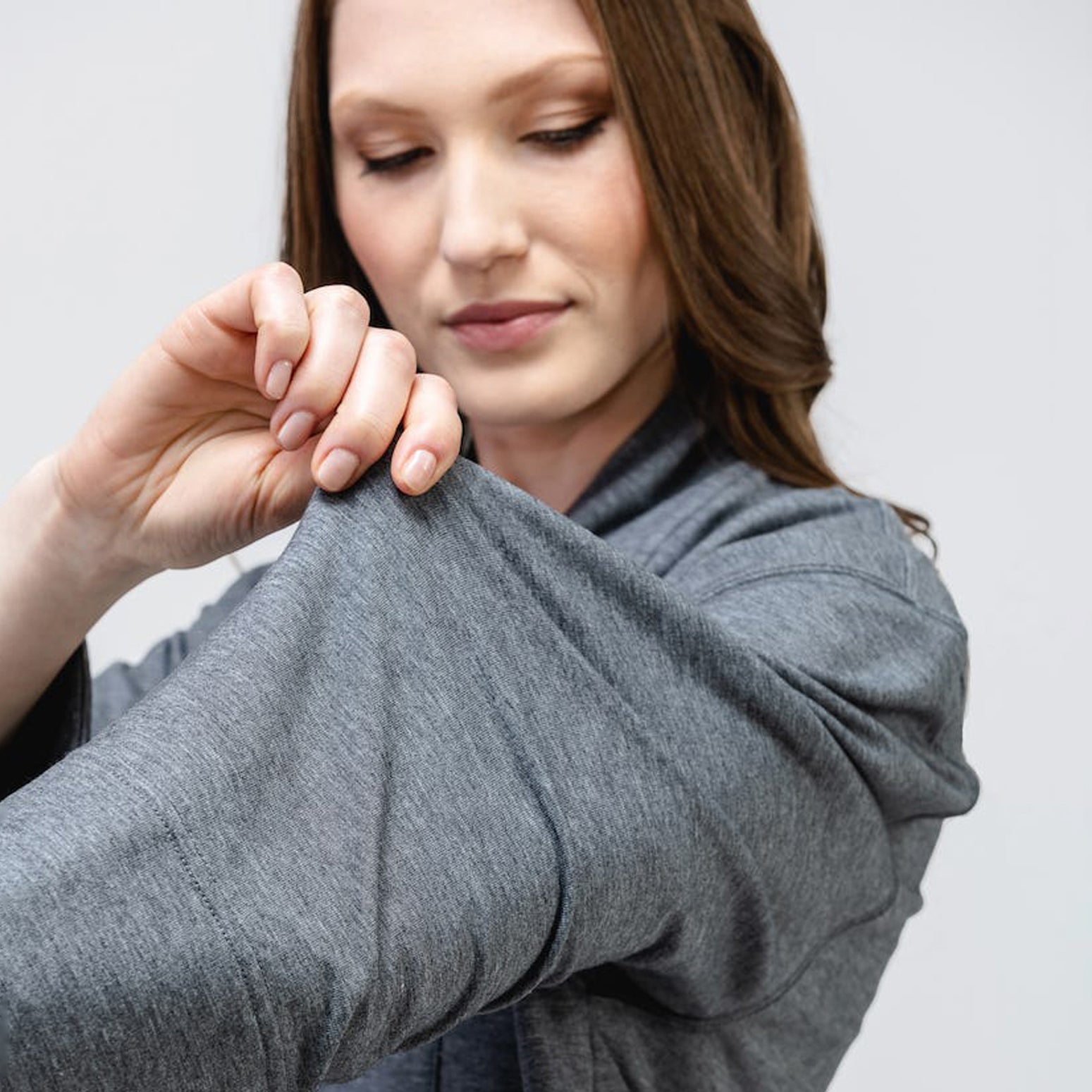 all in motion, Sweaters, Heather Gray French Terry Modal Cardigan With  Thumb Holes All In Motionmed