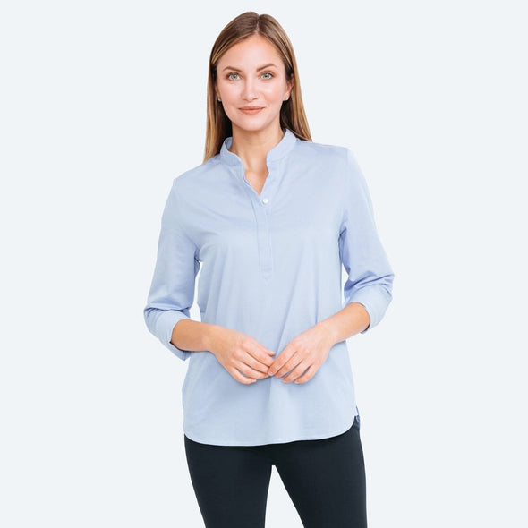 Hybrid Popover in Blue Stripe | Women's Blouses | Ministry of Supply