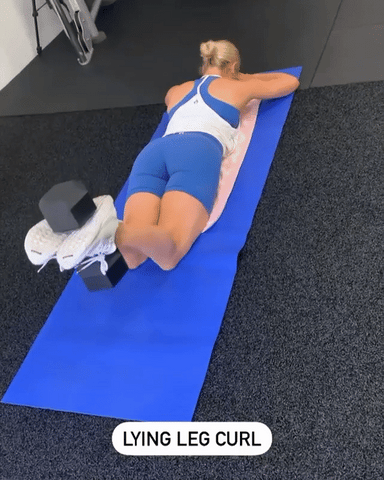 Lying Leg Curl with Rubber Hex Dumbbell