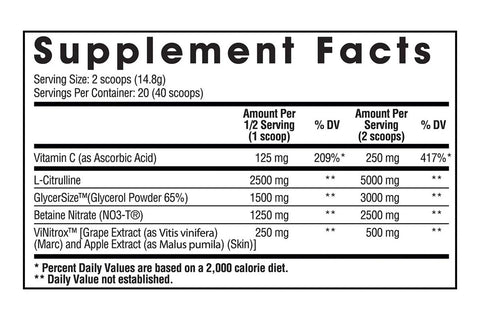 arms race daily pump nutritional info