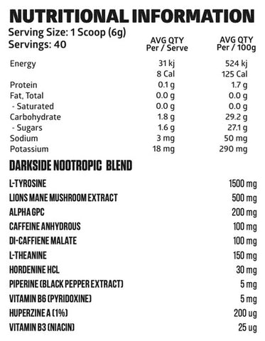 Darkside The Force Nutritional Info