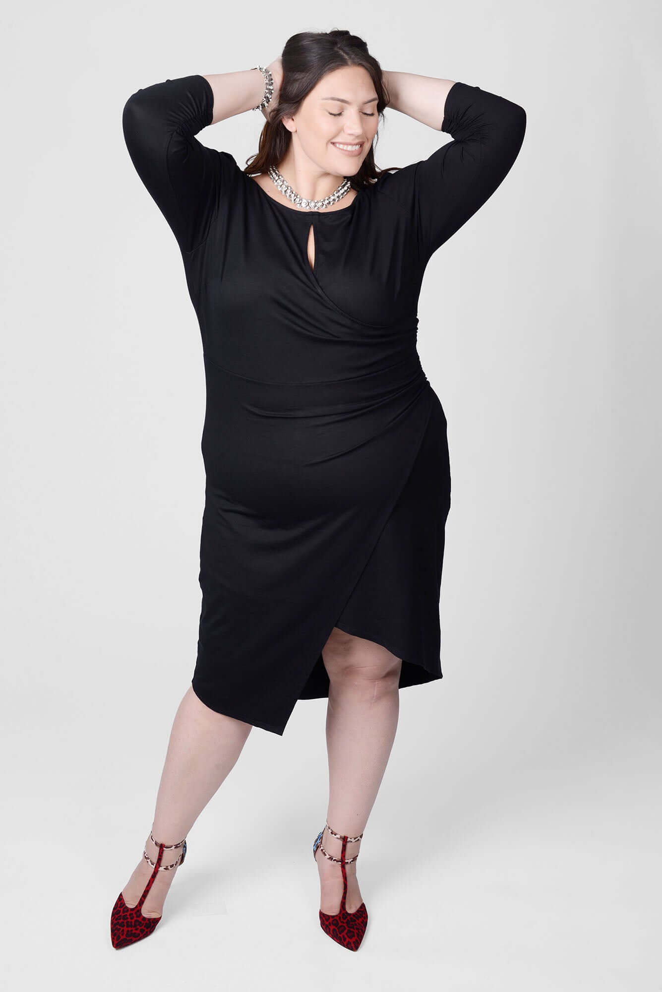 Lina Keyhole Ruched Waist Dress in Black - MAYES NYC product image