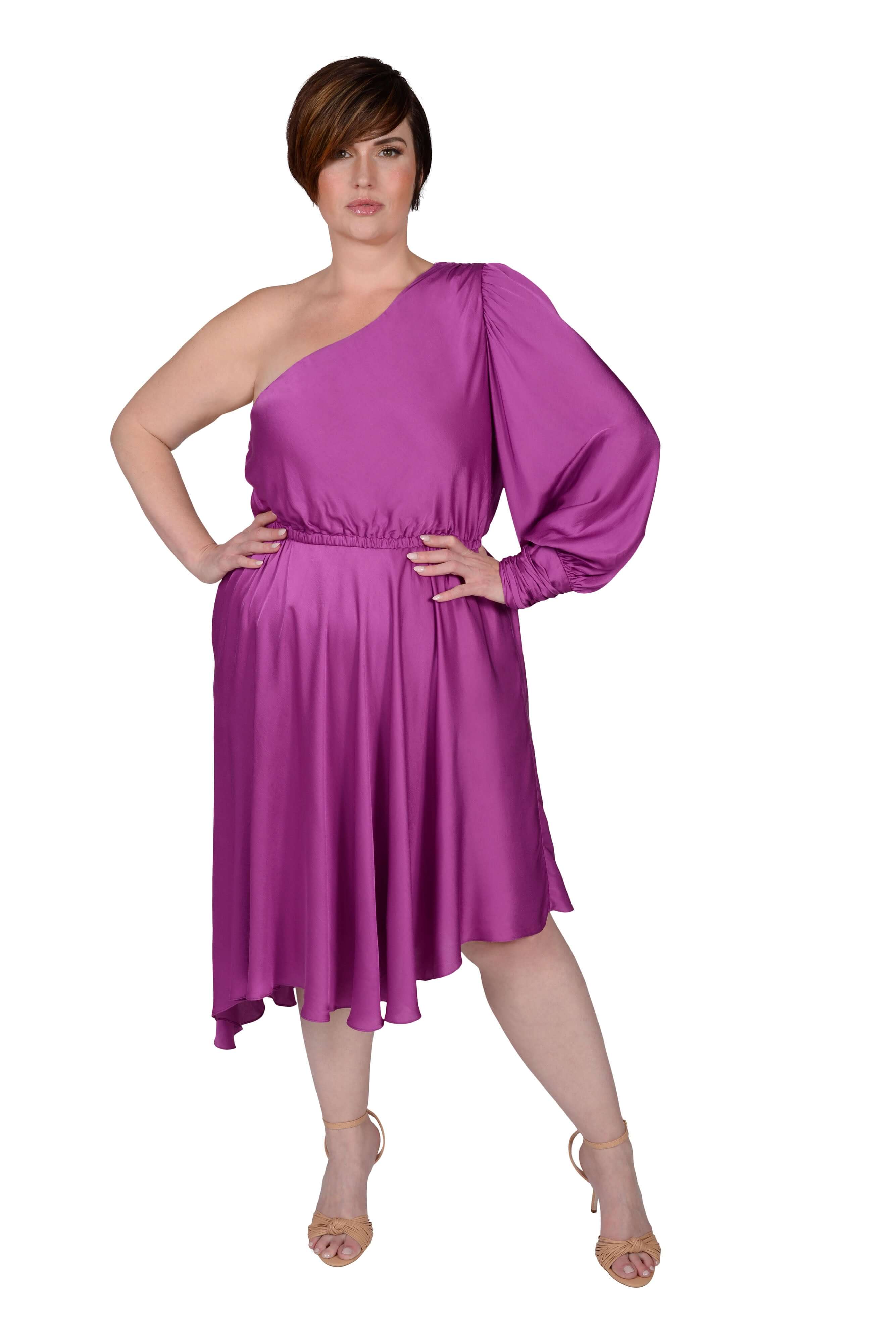 Olivia One Shoulder Dress in Berry - MAYES NYC product image