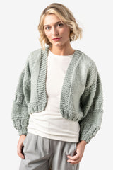 CHAQUETA DE MUJER EN COLOR VERDE/GRIS PARA TEJER CON MERINO ESSENTIEL 8.