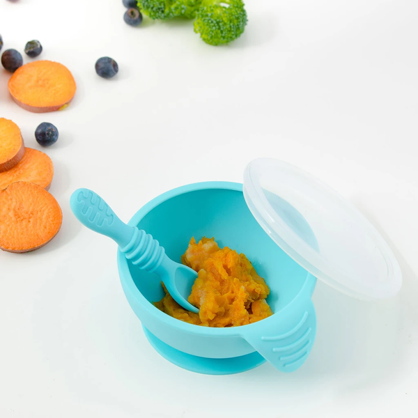 Bumkins Suction Silicone Baby Feeding Set, Bowl, Lid, Spoon, - Chicago  Feeding Group