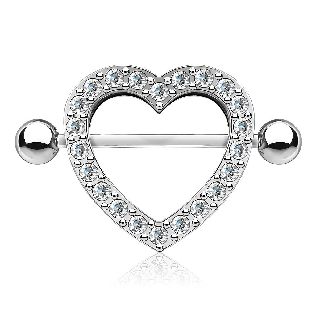 Crystal Heart Nipple Shield Barbell - Pink - Cherry Diva